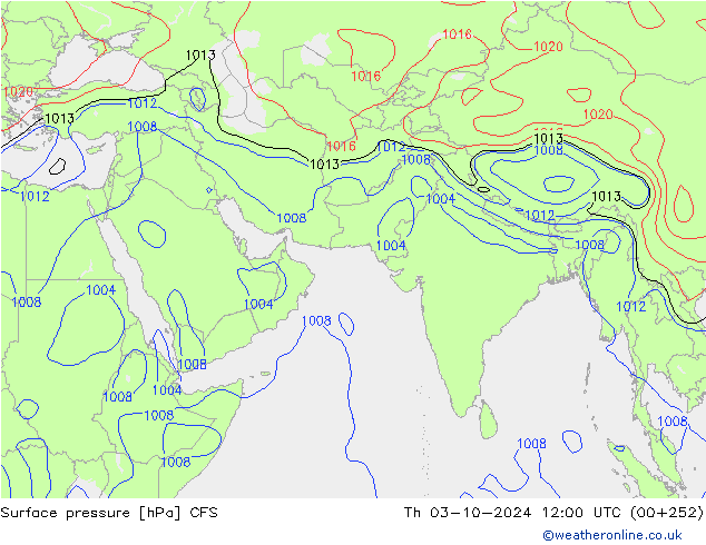 Presión superficial CFS jue 03.10.2024 12 UTC