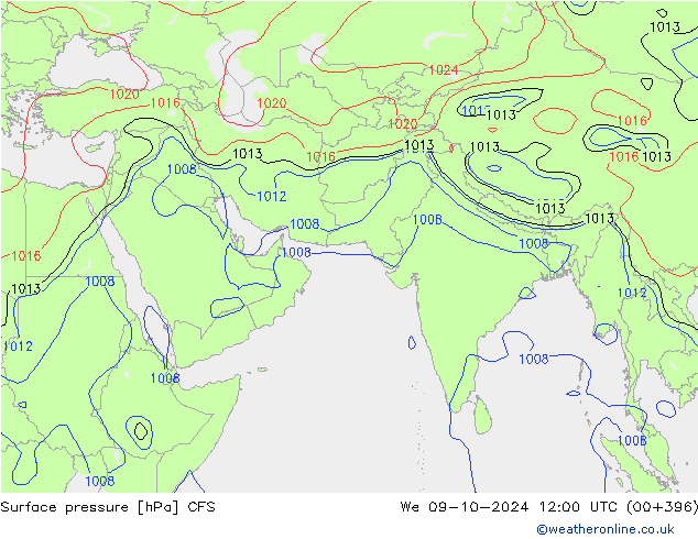 Atmosférický tlak CFS St 09.10.2024 12 UTC