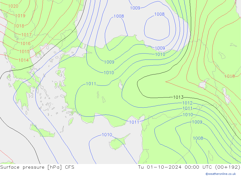 Pressione al suolo CFS mar 01.10.2024 00 UTC