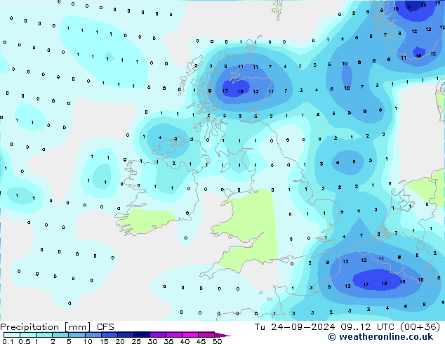 Précipitation CFS mar 24.09.2024 12 UTC