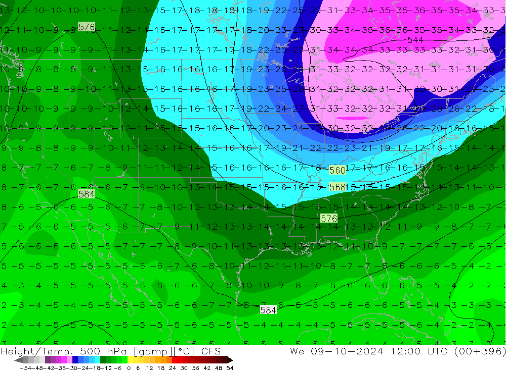 Height/Temp. 500 hPa CFS śro. 09.10.2024 12 UTC