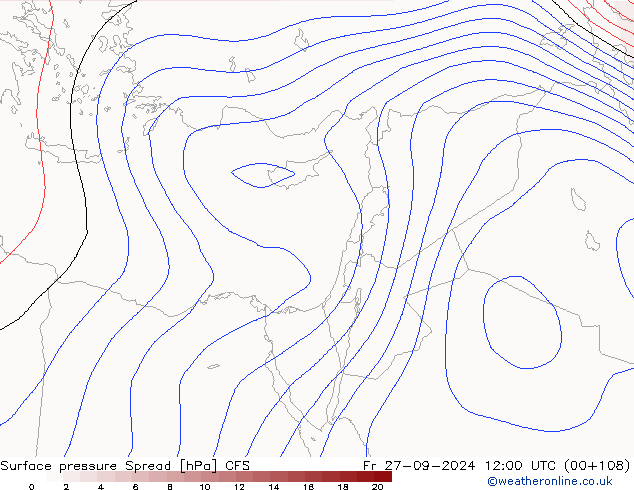 Pressione al suolo Spread CFS ven 27.09.2024 12 UTC