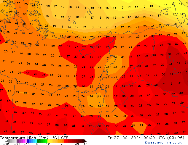 Temperature High (2m) CFS Fr 27.09.2024 00 UTC