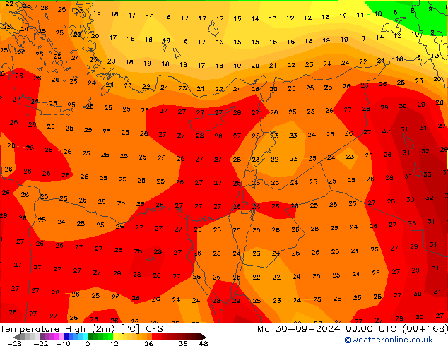 Temperature High (2m) CFS Mo 30.09.2024 00 UTC