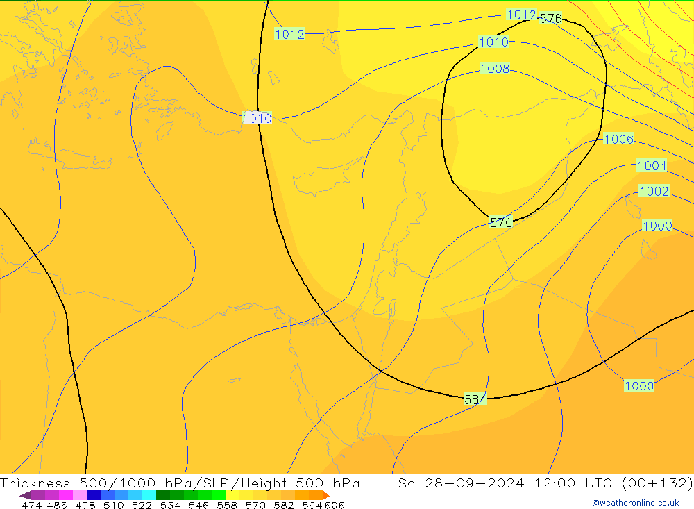 500-1000 hPa Kalınlığı CFS Cts 28.09.2024 12 UTC