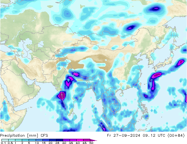 Precipitación CFS vie 27.09.2024 12 UTC