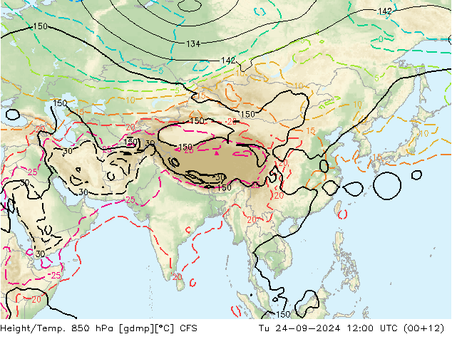 Hoogte/Temp. 850 hPa CFS di 24.09.2024 12 UTC