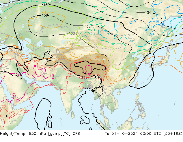 Geop./Temp. 850 hPa CFS mar 01.10.2024 00 UTC