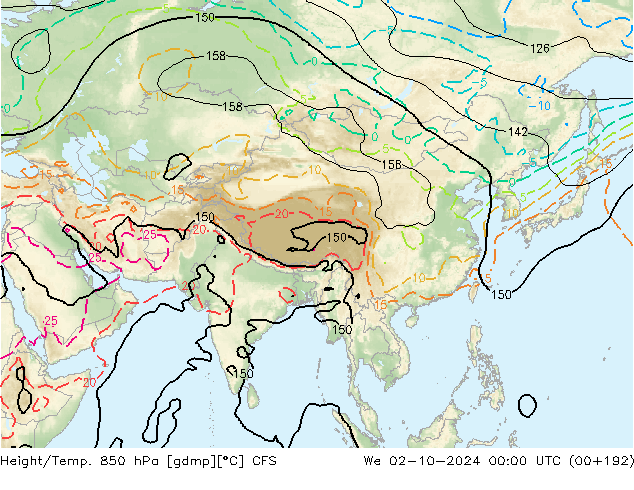 Geop./Temp. 850 hPa CFS mié 02.10.2024 00 UTC