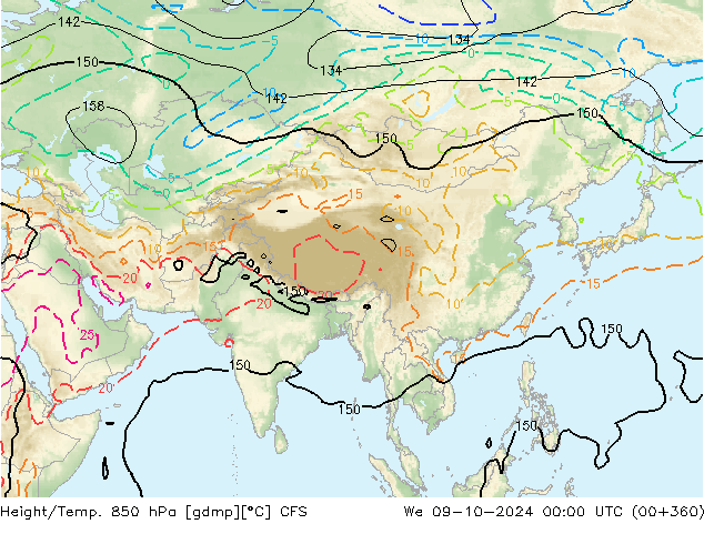 Height/Temp. 850 гПа CFS ср 09.10.2024 00 UTC