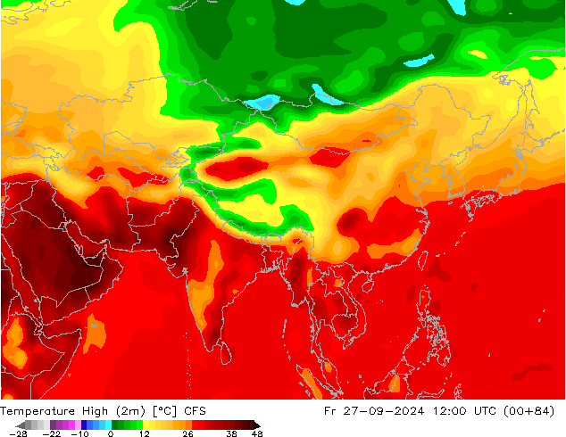 Max. Temperatura (2m) CFS pt. 27.09.2024 12 UTC