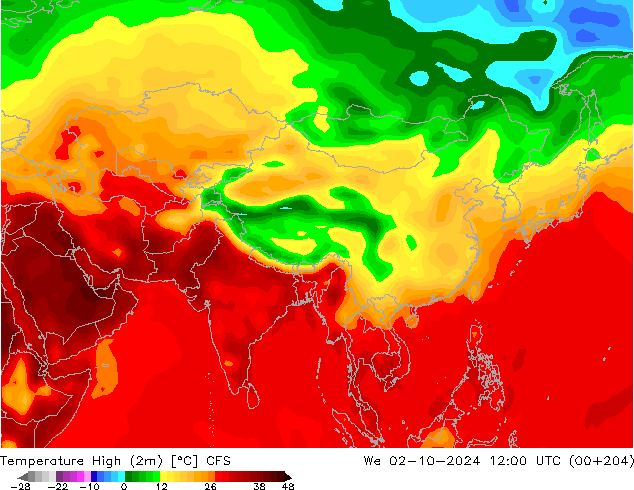 Temp. massima (2m) CFS mer 02.10.2024 12 UTC