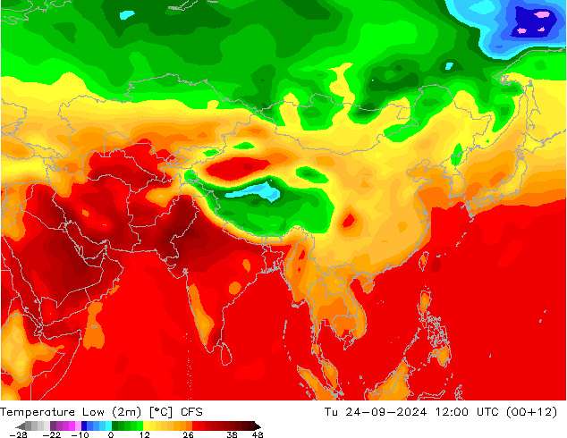 Nejnižší teplota (2m) CFS Út 24.09.2024 12 UTC