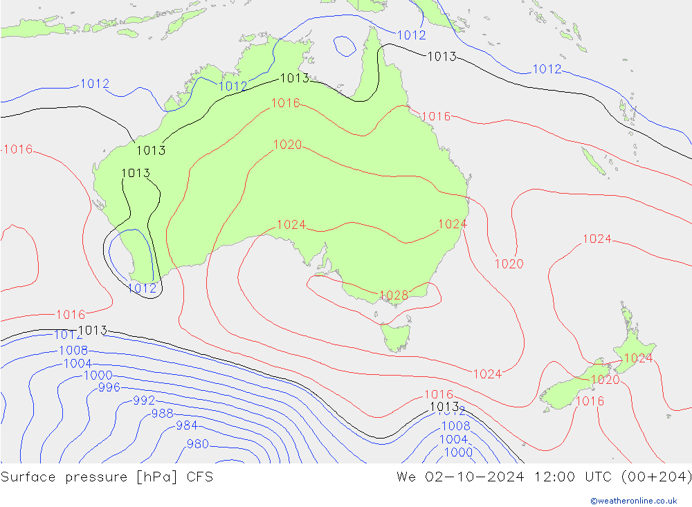 Surface pressure CFS We 02.10.2024 12 UTC