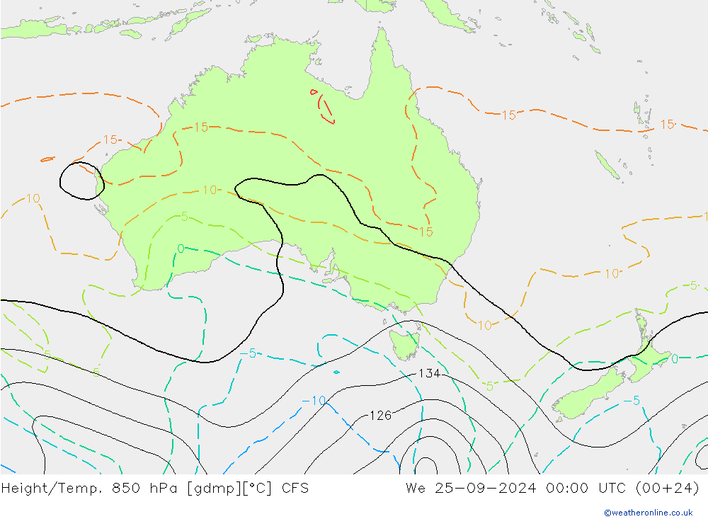 Height/Temp. 850 гПа CFS ср 25.09.2024 00 UTC