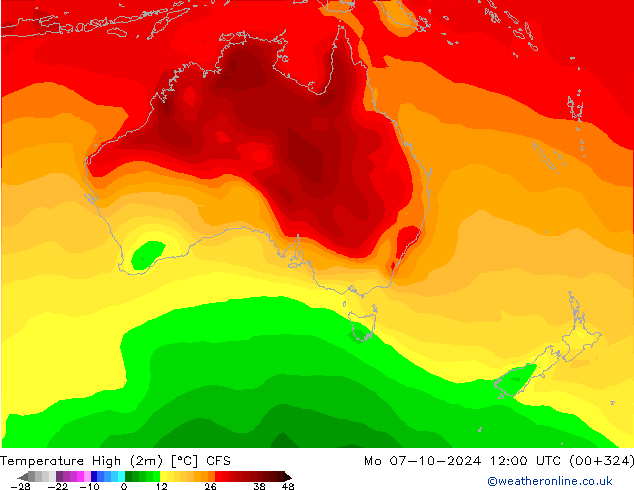 Temperature High (2m) CFS Mo 07.10.2024 12 UTC