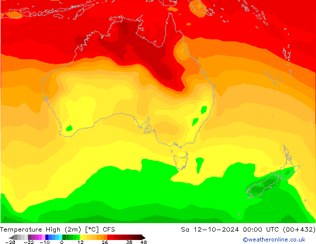 Temperatura máx. (2m) CFS sáb 12.10.2024 00 UTC