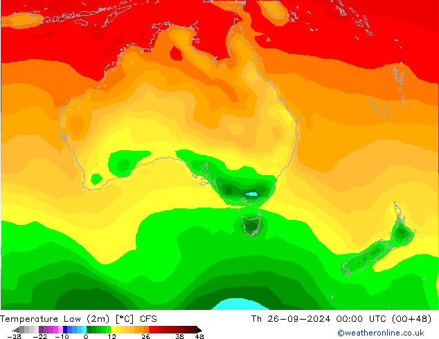 Min. Temperatura (2m) CFS czw. 26.09.2024 00 UTC