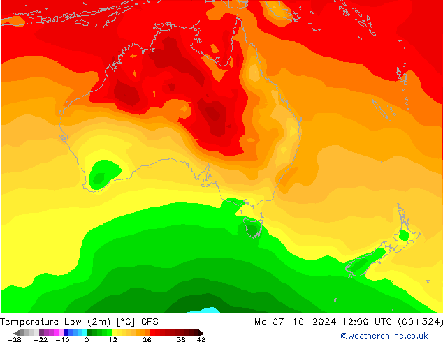 Temp. minima (2m) CFS lun 07.10.2024 12 UTC