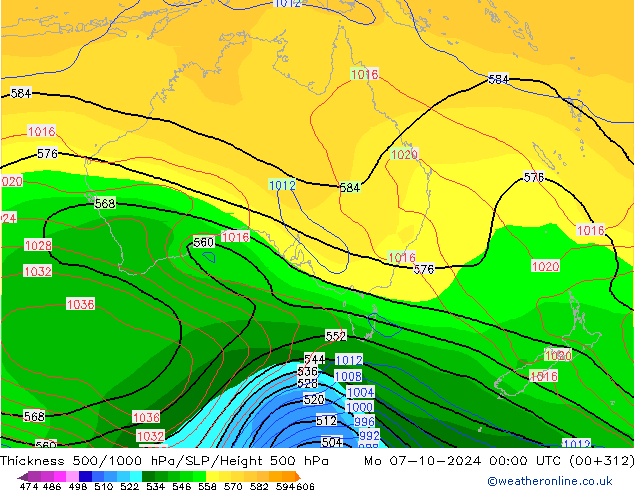 Thck 500-1000hPa CFS pon. 07.10.2024 00 UTC