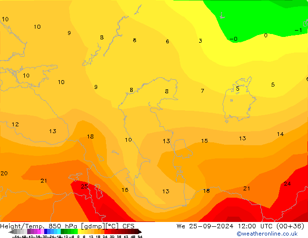 Height/Temp. 850 hPa CFS We 25.09.2024 12 UTC