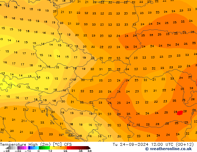 température 2m max CFS mar 24.09.2024 12 UTC