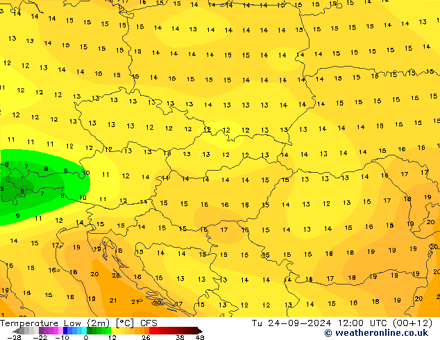 Temperatura mín. (2m) CFS mar 24.09.2024 12 UTC