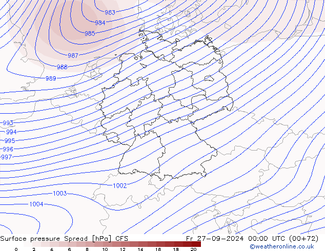 Surface pressure Spread CFS Fr 27.09.2024 00 UTC