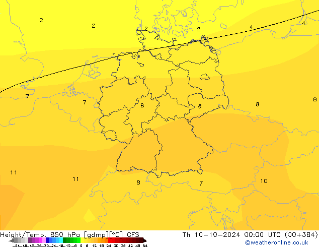 Height/Temp. 850 hPa CFS Do 10.10.2024 00 UTC