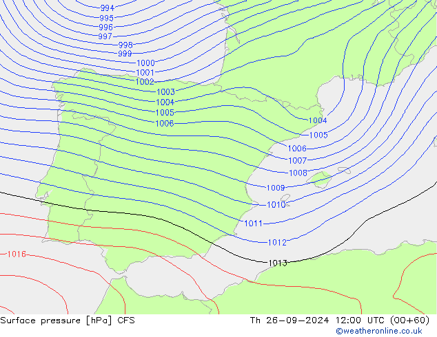 Luchtdruk (Grond) CFS do 26.09.2024 12 UTC