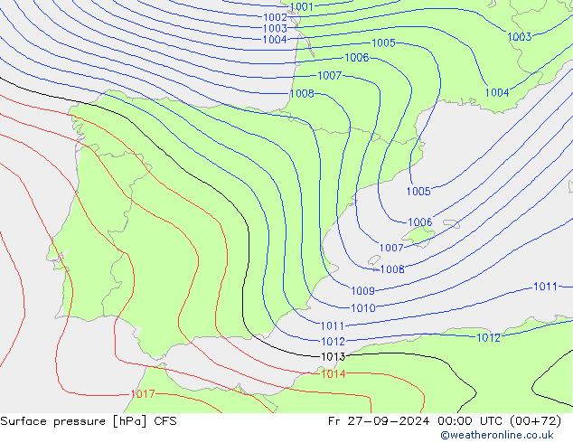 Pressione al suolo CFS ven 27.09.2024 00 UTC