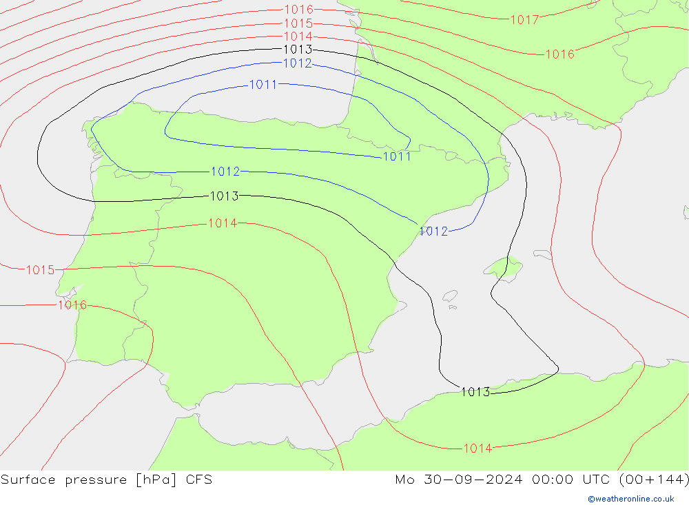 Presión superficial CFS lun 30.09.2024 00 UTC