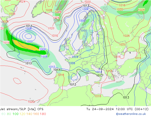 Jet stream/SLP CFS Út 24.09.2024 12 UTC