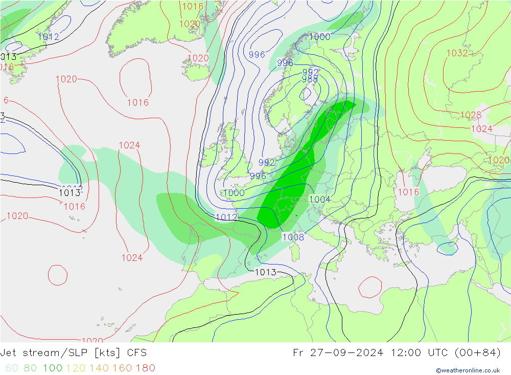 Jet stream/SLP CFS Fr 27.09.2024 12 UTC