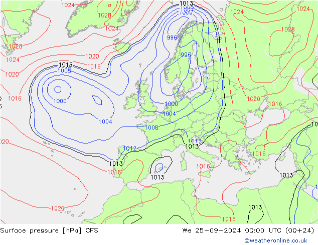 Surface pressure CFS We 25.09.2024 00 UTC