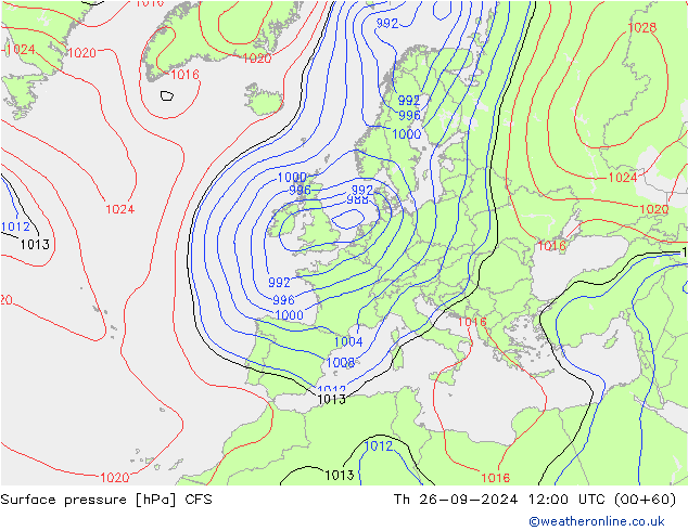 Surface pressure CFS Th 26.09.2024 12 UTC