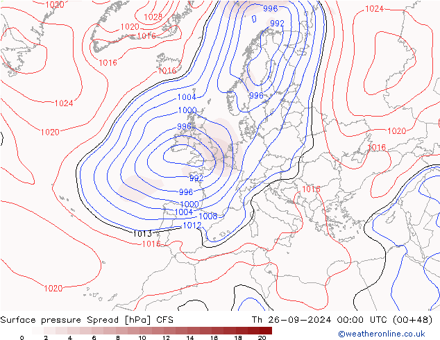 Pressione al suolo Spread CFS gio 26.09.2024 00 UTC