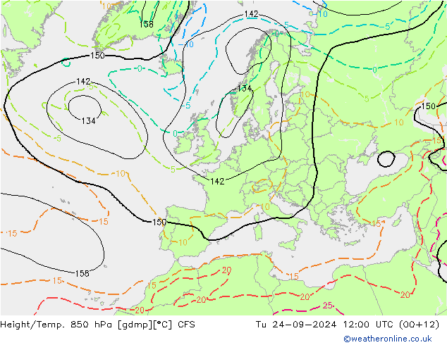 Yükseklik/Sıc. 850 hPa CFS Sa 24.09.2024 12 UTC