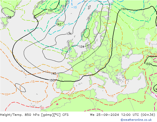 Géop./Temp. 850 hPa CFS mer 25.09.2024 12 UTC