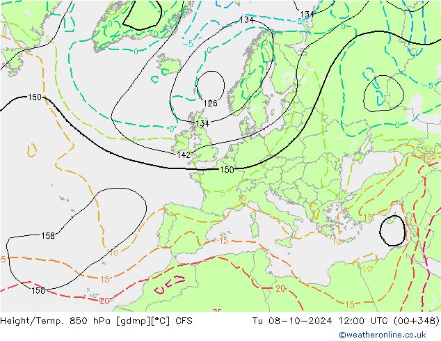 Yükseklik/Sıc. 850 hPa CFS Sa 08.10.2024 12 UTC