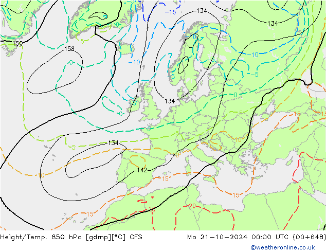 Height/Temp. 850 hPa CFS Mo 21.10.2024 00 UTC