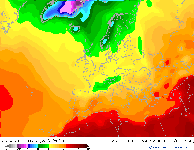 Temperature High (2m) CFS Mo 30.09.2024 12 UTC