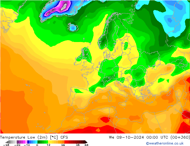 Nejnižší teplota (2m) CFS St 09.10.2024 00 UTC