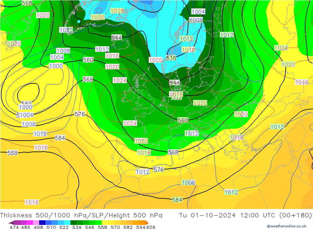 Dikte 500-1000hPa CFS di 01.10.2024 12 UTC