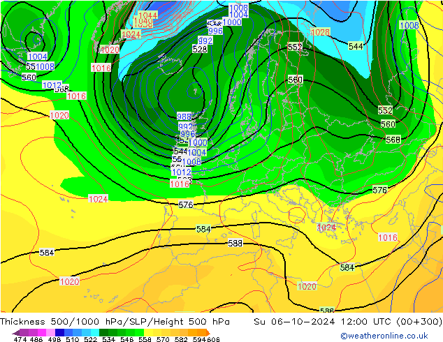 Dikte 500-1000hPa CFS zo 06.10.2024 12 UTC