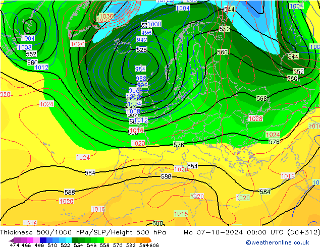 Schichtdicke 500-1000 hPa CFS Mo 07.10.2024 00 UTC