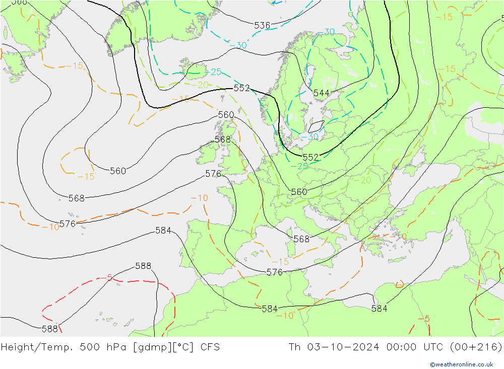 Geop./Temp. 500 hPa CFS jue 03.10.2024 00 UTC