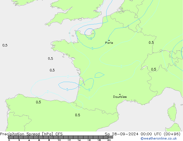 Precipitación Spread CFS sáb 28.09.2024 00 UTC