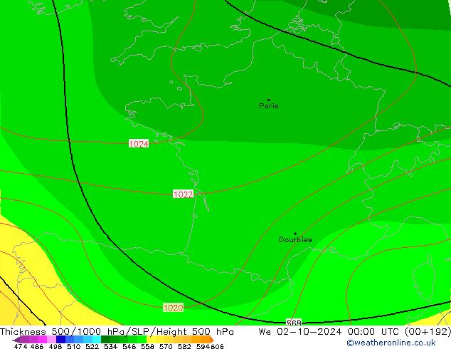 Thck 500-1000hPa CFS mer 02.10.2024 00 UTC