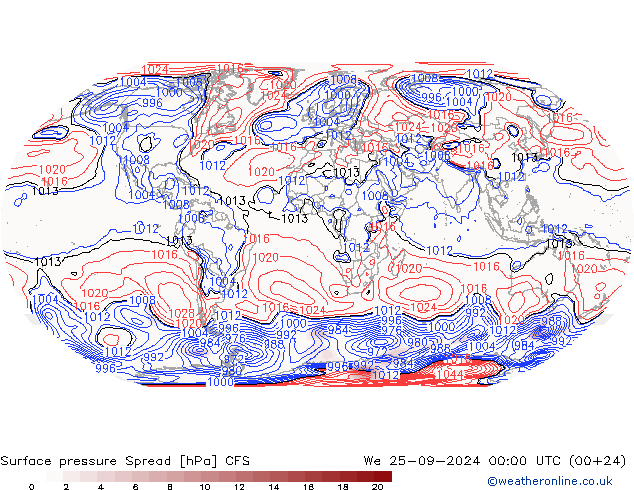 Surface pressure Spread CFS We 25.09.2024 00 UTC